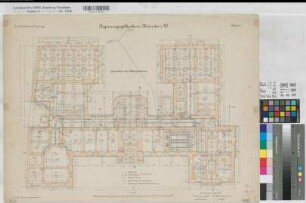 Münster (Münster) Regierungsgebäude (Inventarzeichnung) Blatt 2 Grundriß Kellergeschoß 1890 1 : 100 50 x 68 Lithographie: Bogdan Gisevius, Berlin Niermann; Butz KSM Nr. 1310,33