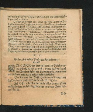 Gebet/ so vor der Predigt abgelesen werden soll.
