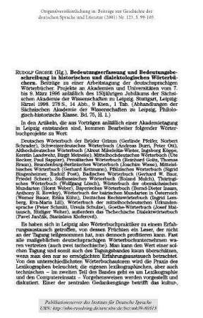 Rudolf Große: Bedeutungserfassung und Bedeutungsbeschreibung in historischen und dialektologischen Wörterbüchern [Rezension]