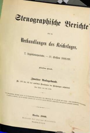 Verhandlungen des Reichstages. Stenographische Berichte. 109. 1888/89