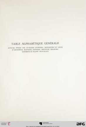 Table alphabétique générale