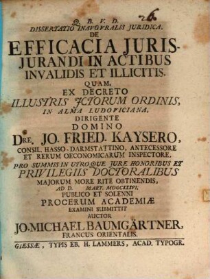 Diss. inaug. iur. de efficacia iurisiurandi in actibus invalidis et illicitis