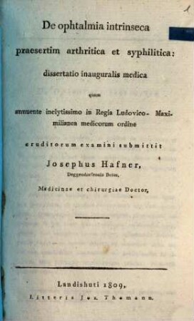 De ophtalmia intrinseca praesertim arthritica et syphilitica : dissertation inauguralis medica