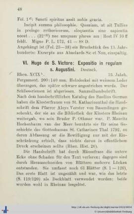 VI. Hugo de S. Victore: Expositio in regulam s. Augustini.