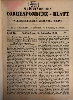 Medicinisches Correspondenzblatt des Württembergischen Ärztlichen Vereins. 4. 1835