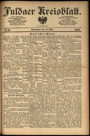 Erste Ausgabe vom Samstag, den 31. März 1900.