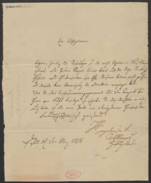 Brief an B. Schott's Söhne : 02.03.1828