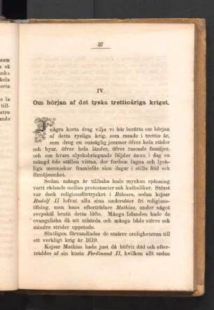 IV. Om början af det tyska trettioåriga kriget.