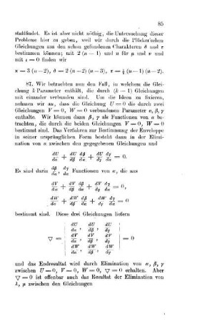 Envelope einer Curve mit k durch (k-1) Gleichungen verbundenen Parametern. Methode der unbestimmten Multiplicatoren.
