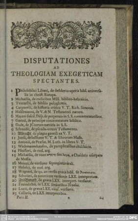 Disputationes Ad Theologiam Exegeticam Spectantes.
