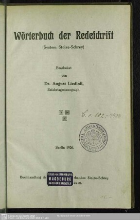 Wörterbuch der Redeschrift : (System Stolze-Schrey)