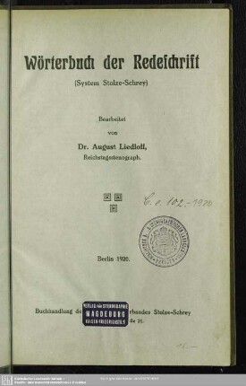 Wörterbuch der Redeschrift : (System Stolze-Schrey)