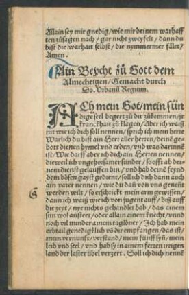 Ain Beycht zu Gott dem Almechtigen/ Gemacht durch Do. Urbanum Regium.