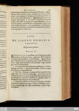 LVIII. De Libero Hominis Arbitrio. Disputatio prima: