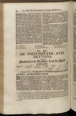 Tit. XV. De Foecunditate Anti-Diluviana = Von der Fruchtbarkeit der Menschen/ so vor der Sünd-Fluth gelebet.