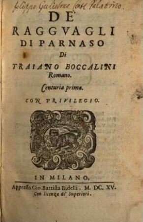 De' Raggvagli Di Parnaso Di Signor Traiano Boccalini Romano, 1