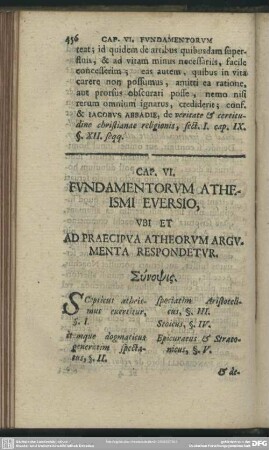 Cap. VI. Fundamentorum Atheismi Eversio, Ubi Et Ad Praecipua Atheorum Argumenta Respondetur