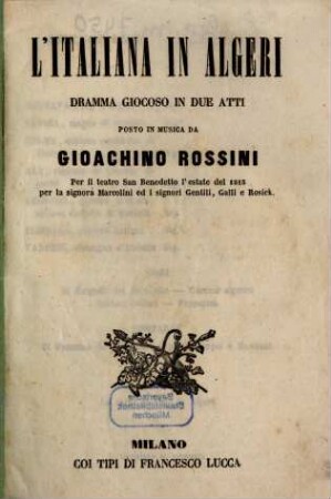 L' Italiana in Algeri : dramma giocoso in due atti
