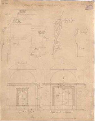 Klenze, Leo von; St. Petersburg (Russland); Eremitage - Loggia 1. OG (Schnitte, Details)