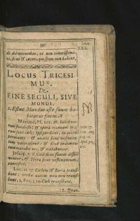 Locus Tricesimus. De Fine Seculi, Sive Mundi.