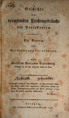 Geschichte der Kirchengebräuche der Protestanten