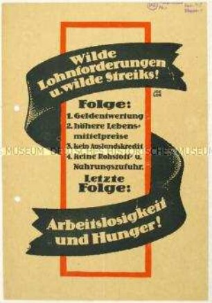 Flugblatt gegen zu hohe Lohnforderungen und Streiks