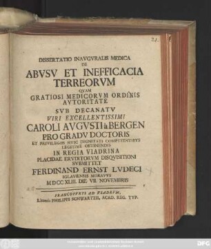 Dissertatio Inavgvralis Medica De Abvsv Et Inefficacia Terreorvm