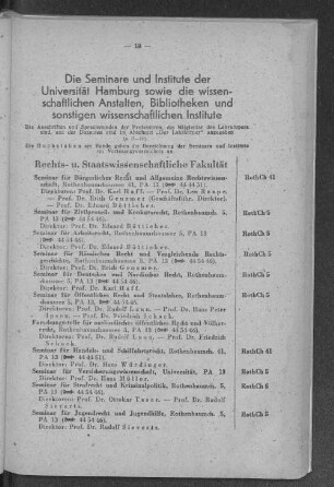 Die Seminare und Institute der Universität Hamburg sowie die wissenschaftlichen Anstalten, Bibliotheken und sonstigen wissenschaftlichen Institute