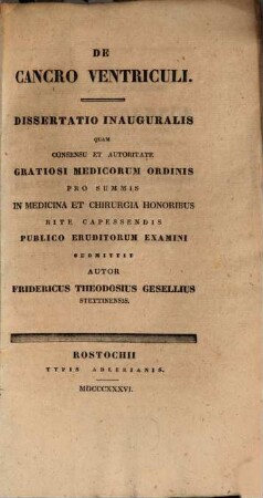 De cancro ventriculi : Diss. inaug.