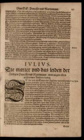 Die marter und das leiden der Heiligen Processi und Martiniam/ ...