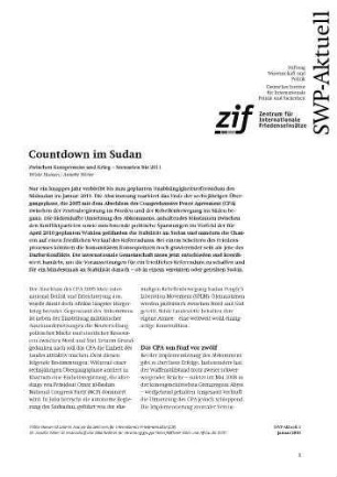 Countdown im Sudan: Zwischen Kompromiss und Krieg - Szenarien bis 2011
