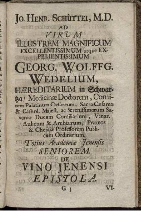 Jo. Henr. Schüttei, M. D. Ad Virum Illustrem Magnificum...