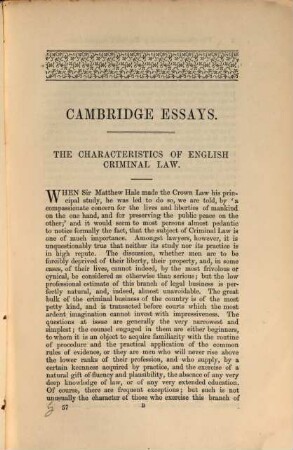 Cambridge essays : contributed by members of the University. 1857, 1857