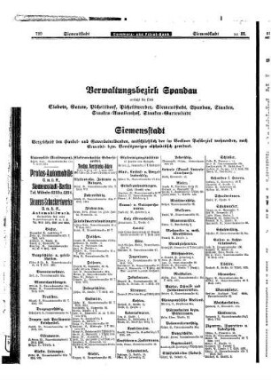 Cladow, Gatow, Pichelsdorf, Pichelswerder, Siemensstadt, Spandau, Staaken, Staaken= Amalienhof, Staaken= Gartenstadt