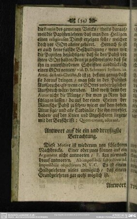 Antwort auf die ein und dreyßigste Betrachtung