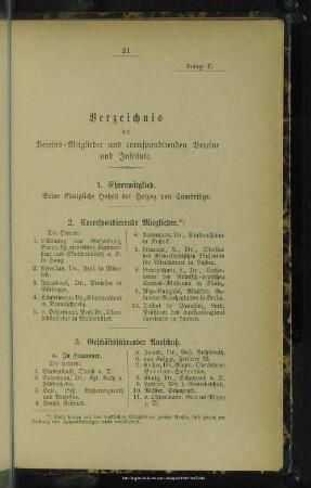 Anlage E. Verzeichnis der Vereins-Mitglieder und correspondirenden Vereine und Institute