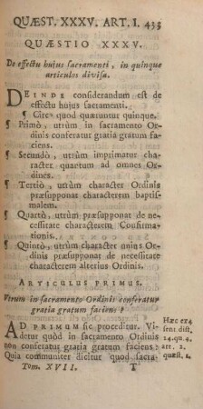 Quaestio XXXV. De effectu hujus sacramenti, in quinque articulos divisa.