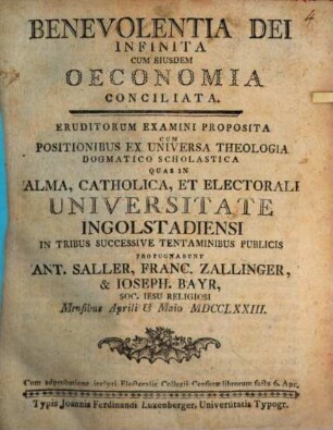 Benevolentia Dei Infinita Cum Eiusdem Oeconomia Conciliata