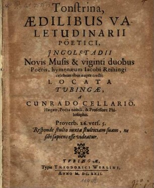 Tonstrina aedilibus Valetudinarii poetici ... locata Tubingae