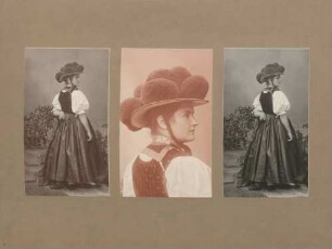 links: Dame in Schwarzwälder Tracht Mitte: Brustbild von Dame in Schwarzwälder Tracht rechts: Dame in Schwarzwälder Tracht