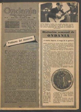 Distinción semanal de Ondania a Andrés Segovia, el mago de la guitarra