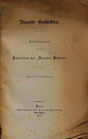 Davoser Geschichten : Herausgegeben von der Redaction der "Davoser Blätter.", 2