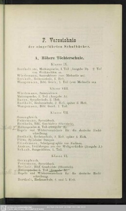 F. Verzeichnis der eingeführten Schulbücher