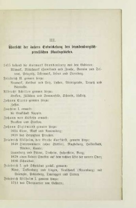 III. Übersicht der äußern Entwickelung des brandenburgisch-preußischen Staatsgebietes