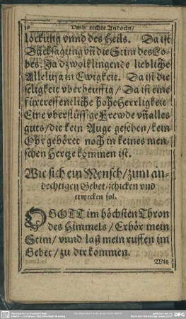 Wie sich ein Mensch, zum andechtigen Gebet, schicken und erwecken sol