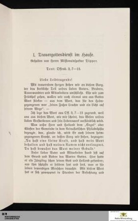 I. Trauergottesdienst im Hause