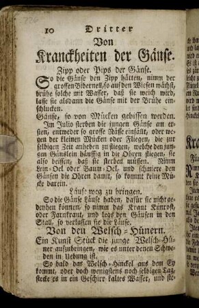 Von Kranckheiten der Gänse. - Von Kranckheiten der Hüner.