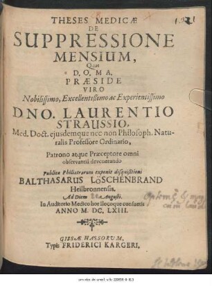 Theses Medicae De Suppressione Mensium