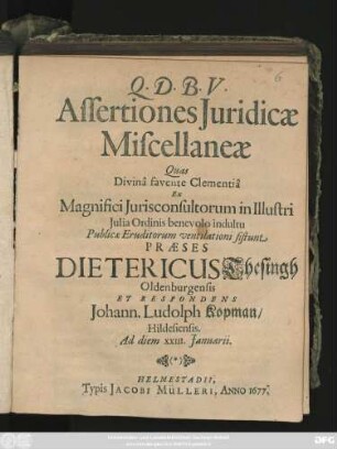 Assertiones Iuridicae Miscellaneae
