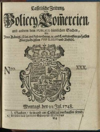 Nro. XXX, Montags, den 22. Jul. 1748